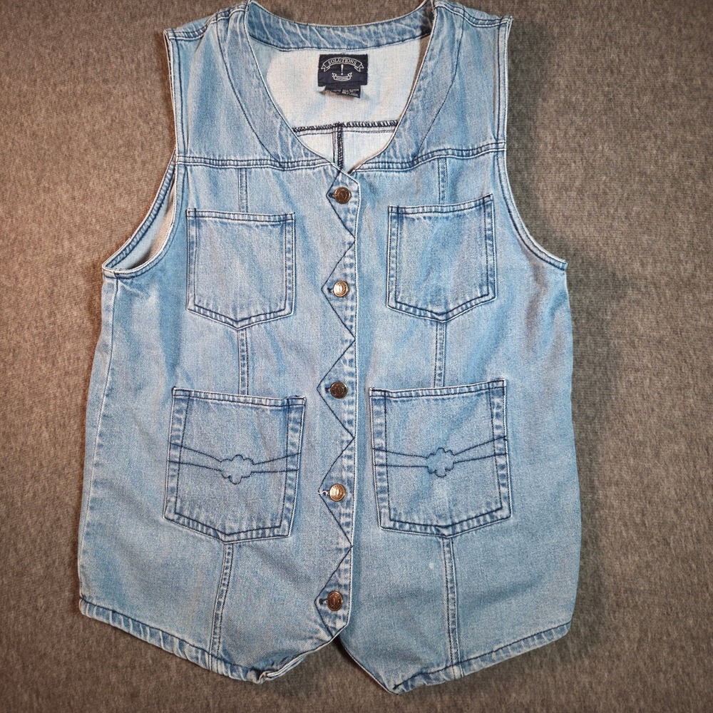 Vintage Solutions‎ Original Denim Vest Light Wash Cotton Button Front Utility